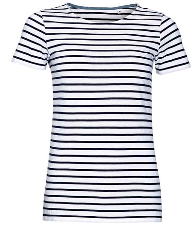 SOL'S Ladies Miles Striped T-Shirt - White/Navy