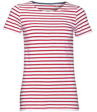 SOL'S Ladies Miles Striped T-Shirt - White/Red