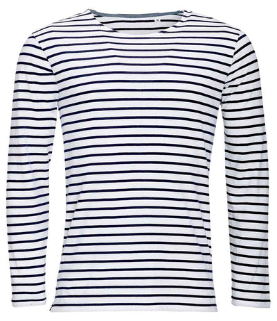 SOL'S Marine Long Sleeve Striped T-Shirt - White/Navy