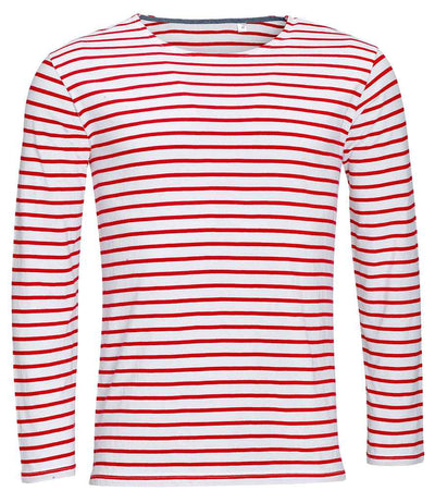 SOL'S Marine Long Sleeve Striped T-Shirt - White/Red