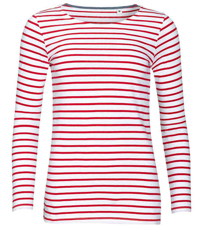 SOL'S Ladies Marine Long Sleeve Striped T-Shirt - White/Red