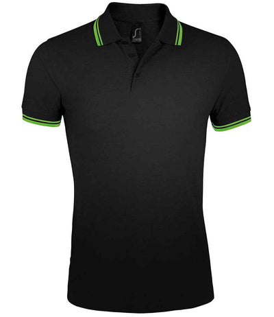 SOL'S Pasadena Tipped Cotton Piqué Polo Shirt - Black/Lime Green