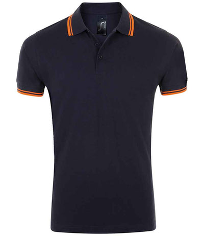 SOL'S Pasadena Tipped Cotton Piqué Polo Shirt - French Navy/Neon Orange