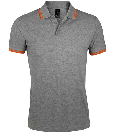SOL'S Pasadena Tipped Cotton Piqué Polo Shirt - Grey Marl/Orange