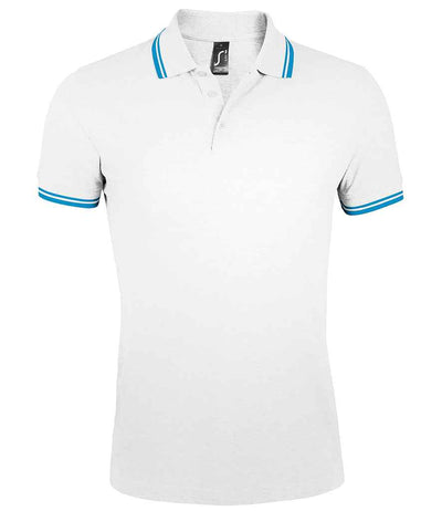 SOL'S Pasadena Tipped Cotton Piqué Polo Shirt - White/Aqua