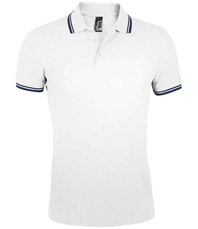 SOL'S Pasadena Tipped Cotton Piqué Polo Shirt - White/Navy