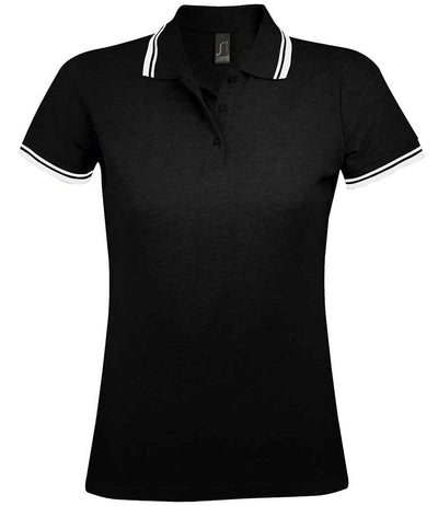 SOL'S Ladies Pasadena Tipped Cotton Piqué Polo Shirt - Black/White