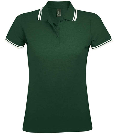 SOL'S Ladies Pasadena Tipped Cotton Piqué Polo Shirt - Forest Green/White