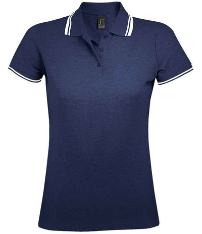 SOL'S Ladies Pasadena Tipped Cotton Piqué Polo Shirt - French Navy/White