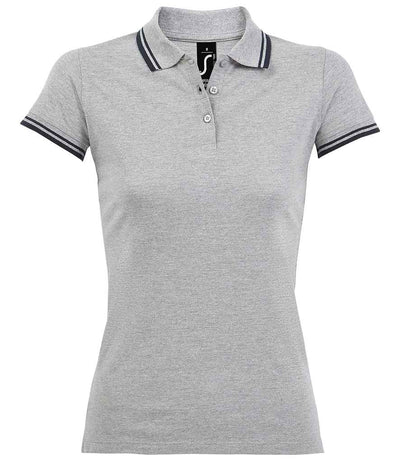 SOL'S Ladies Pasadena Tipped Cotton Piqué Polo Shirt - Heather Grey/Navy