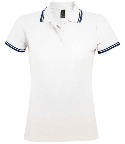 SOL'S Ladies Pasadena Tipped Cotton Piqué Polo Shirt - White/Navy