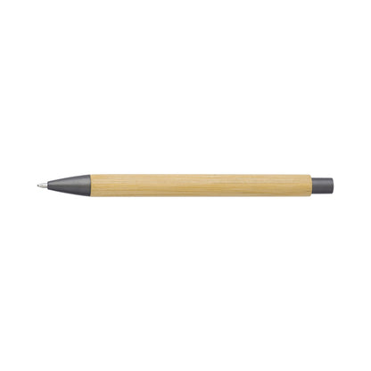 Bamboo and plastic ballpen.  Blue ink. 