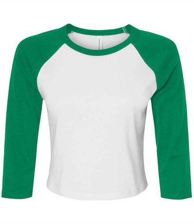 Bella Ladies Micro Rib 3/4 Raglan Baby T-Shirt - White/Kelly Green