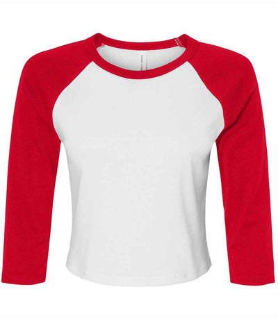 Bella Ladies Micro Rib 3/4 Raglan Baby T-Shirt - White/Red