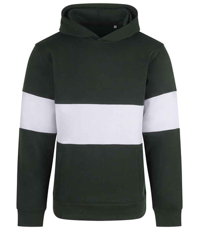 Front Row Heavyweight Panelled Hoodie - Bottle Green/White