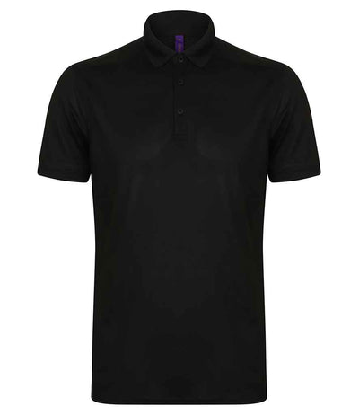 Henbury Slim Fit Stretch Microfine Piqué Polo Shirt - Black