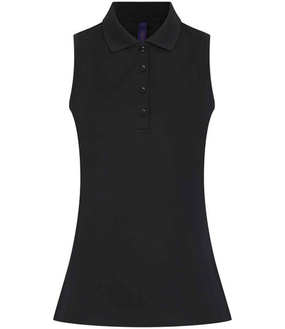 Henbury Ladies Sleeveless Coolplus® Polo Shirt - Black