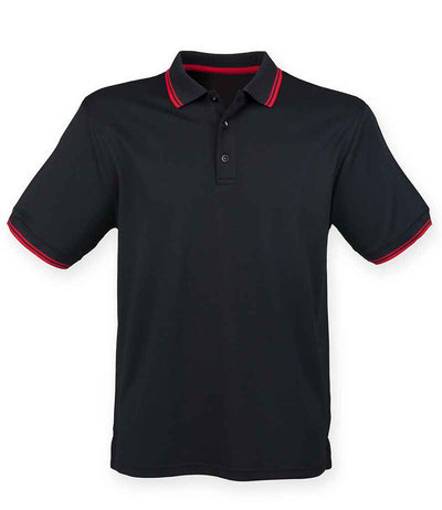 Henbury Coolplus® Tipped Polo Shirt - Black/Red