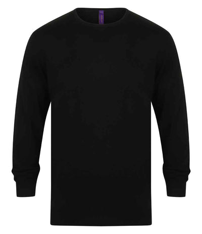 Henbury Lightweight Cotton Acrylic Crew Neck Sweater - Black