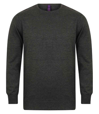 Henbury Lightweight Cotton Acrylic Crew Neck Sweater - Grey Marl