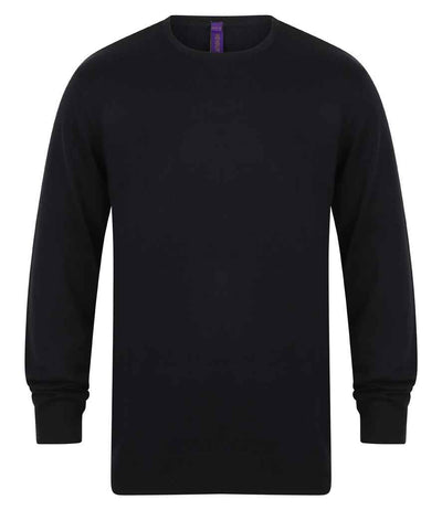 Henbury Lightweight Cotton Acrylic Crew Neck Sweater - Navy