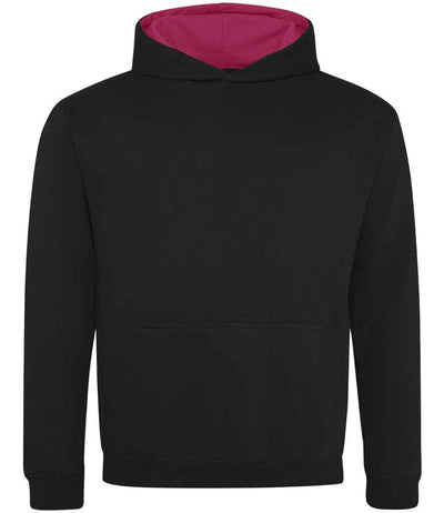 AWDis Kids Varsity Hoodie - Jet Black/Hot Pink