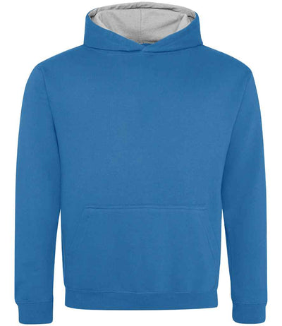 AWDis Kids Varsity Hoodie - Sapphire Blue/Heather Grey