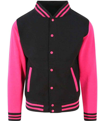 AWDis Varsity Jacket - Jet Black/Hot Pink