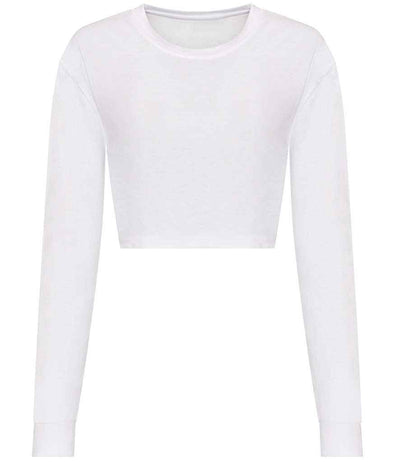 AWDis Ladies Long Sleeve Cropped T-Shirt - Solid White