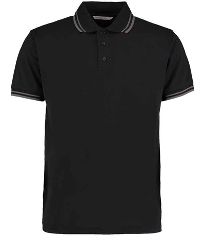 Kustom Kit Contrast Tipped Poly/Cotton Piqué Polo Shirt - Black/Charcoal