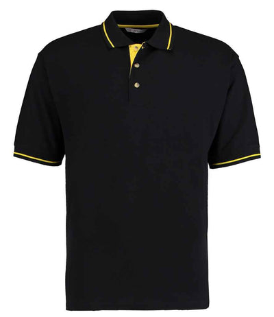 Kustom Kit St Mellion Tipped Cotton Piqué Polo Shirt - Black/Yellow