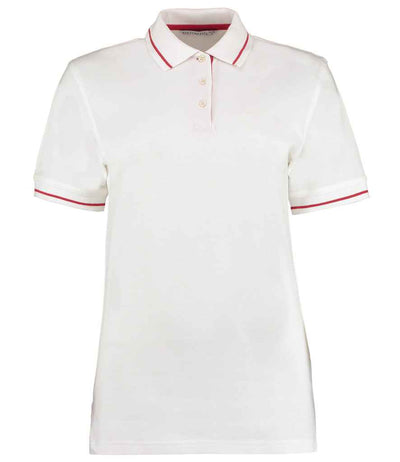 Kustom Kit Ladies St Mellion Tipped Cotton Piqué Polo Shirt - White/Red