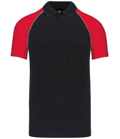 Kariban Baseball Cotton Piqué Polo Shirt - Black/Red