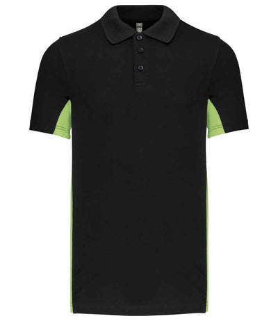 Kariban Flag Poly/Cotton Piqué Polo Shirt - Black/Lime Green