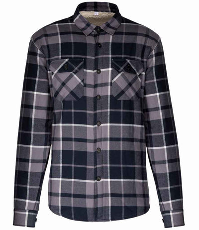 Kariban Sherpa Lined Checked Shirt Jacket - Storm Grey/Navy
