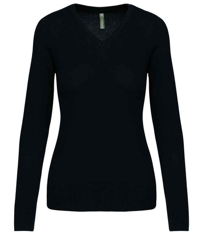 Kariban Ladies Cotton Acrylic V Neck Sweater - Black