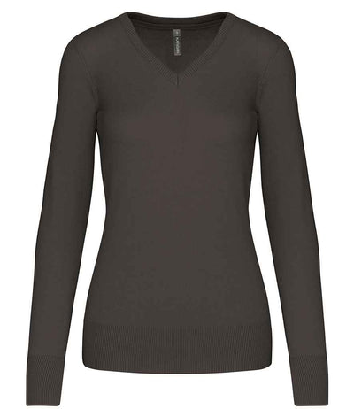 Kariban Ladies Cotton Acrylic V Neck Sweater - Dark Grey