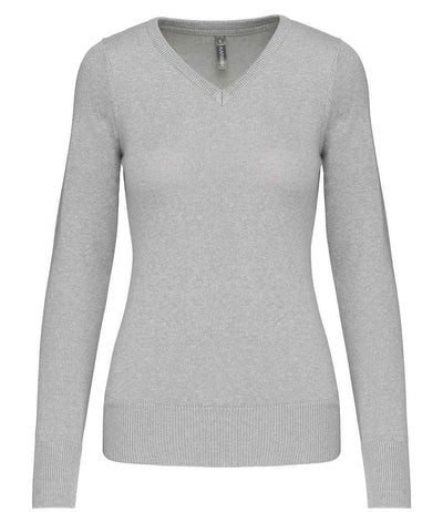 Kariban Ladies Cotton Acrylic V Neck Sweater - Grey Melange