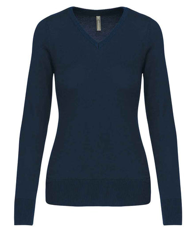 Kariban Ladies Cotton Acrylic V Neck Sweater - Navy