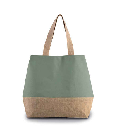 Kimood Canvas & Jute Shopper - Dusty Light Green/Natural