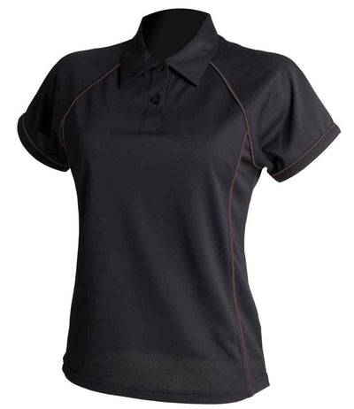 Finden + Hales Ladies Performance Piped Polo Shirt - Black/Black