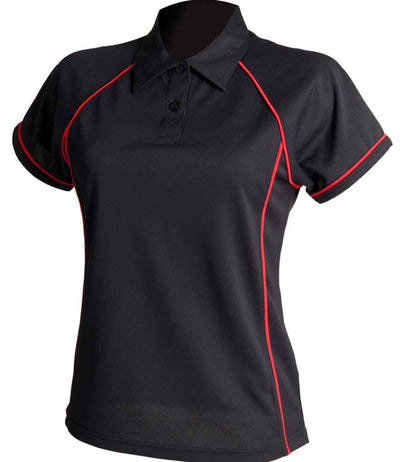 Finden + Hales Ladies Performance Piped Polo Shirt - Black/Red