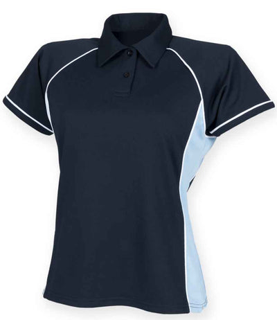 Finden + Hales Ladies Performance Piped Polo Shirt - Navy/Sky Blue/White