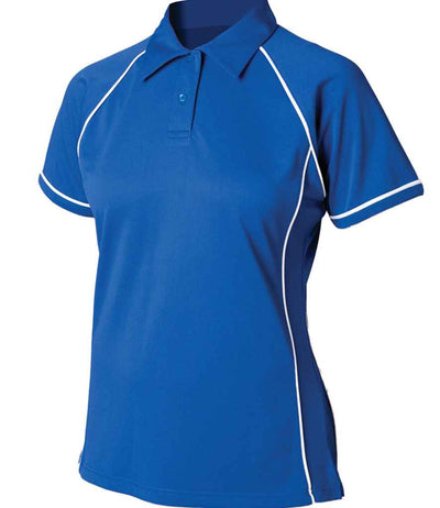 Finden + Hales Ladies Performance Piped Polo Shirt - Royal Blue/White