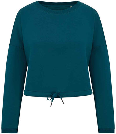 Native Spirit Ladies Oversized Cropped Sweatshirt - Peacock Green