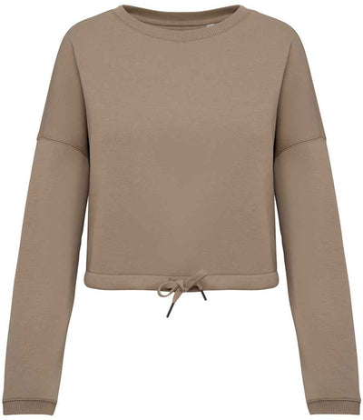Native Spirit Ladies Oversized Cropped Sweatshirt - Wet Sand