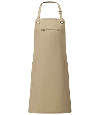 Premier Barley Contrast Stitch Bib Apron - Khaki/Brown