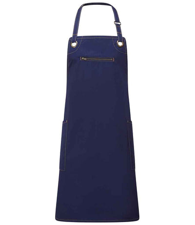 Premier Barley Contrast Stitch Bib Apron - Navy/Camel