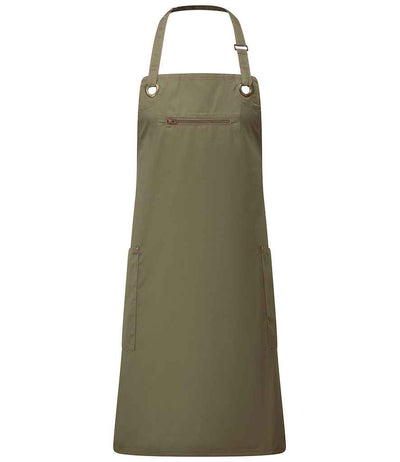Premier Barley Contrast Stitch Bib Apron - Olive Green/Chestnut
