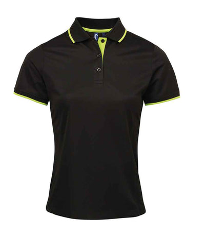 Premier Ladies Contrast Coolchecker® Piqué Polo Shirt - Black/Lime Green